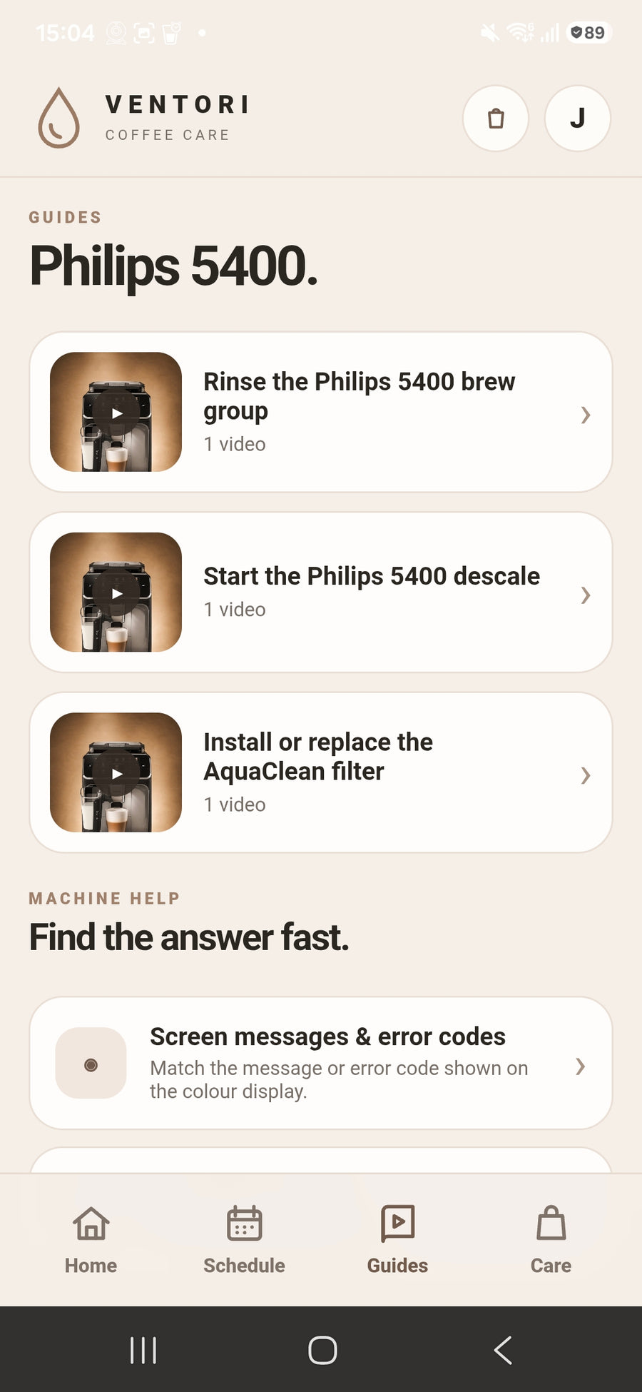 Keep guides for supported machines together in Ventori Care.