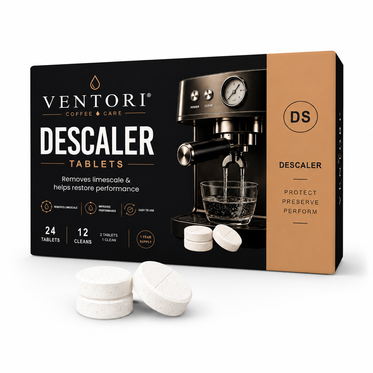 Coffee Machine Descaler Tablets – 24 Tablets (12 Cleans)